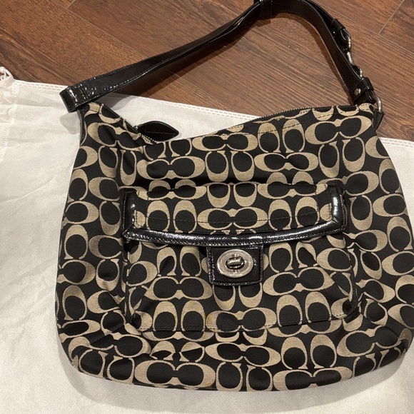 Coach Black and Brown Signature Shoulder Bag